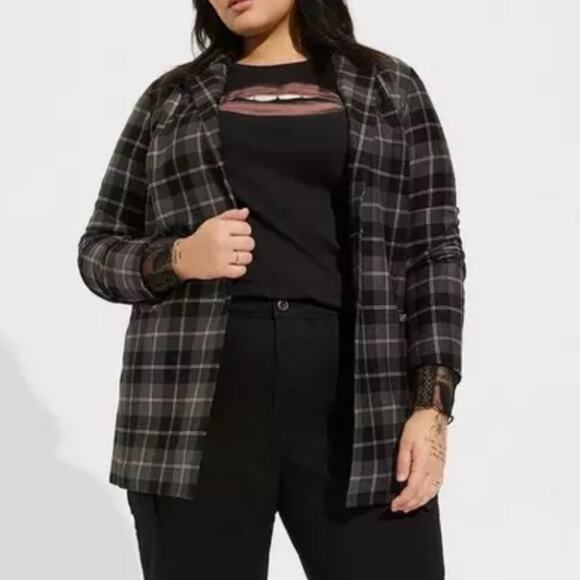 Torrid Black Plaid Lightweight Ponte Longline Blazer 3X NWT 41365510 - Picture 1 of 16
